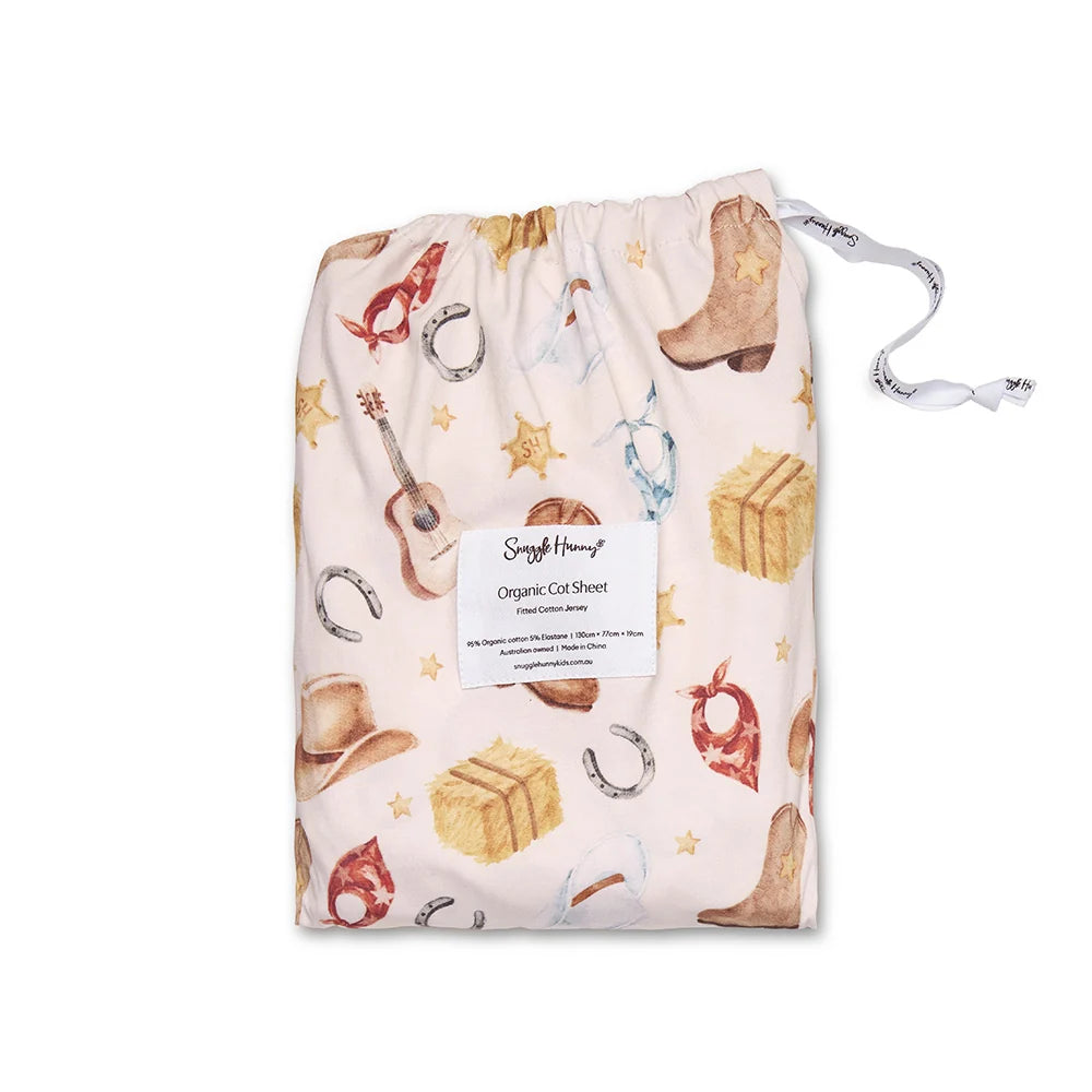 Snuggle Hunny Organic Fitted Cot Sheet - Cowboys