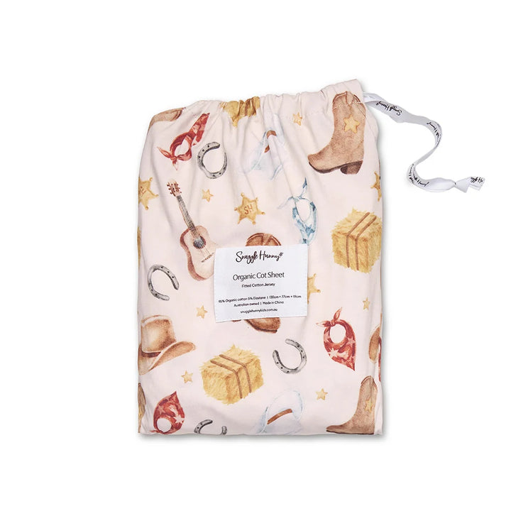 Snuggle Hunny Organic Fitted Cot Sheet - Cowboys