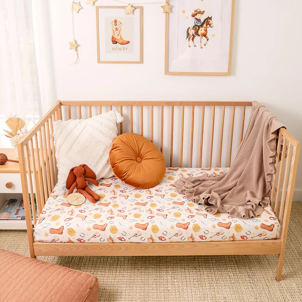 Snuggle Hunny Organic Fitted Cot Sheet - Cowboys