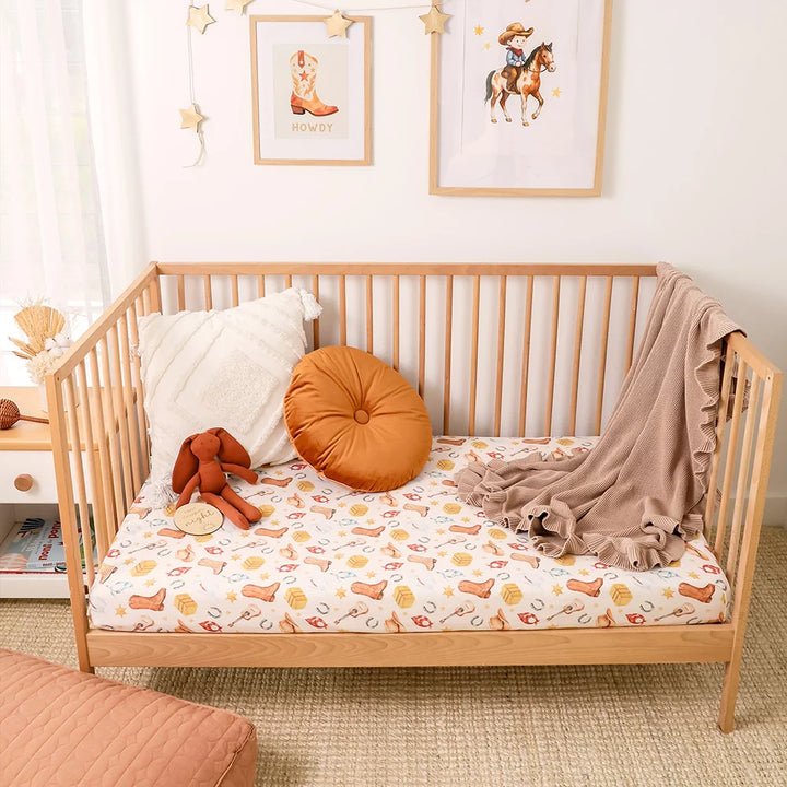 Snuggle Hunny Organic Fitted Cot Sheet - Cowboys