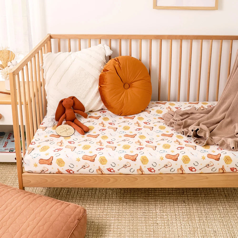 Snuggle Hunny Organic Fitted Cot Sheet - Cowboys
