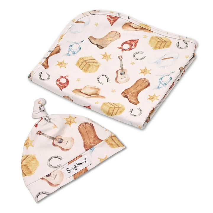 Snuggle Hunny Organic Jersey Wrap & Beanie Set - Cowboys