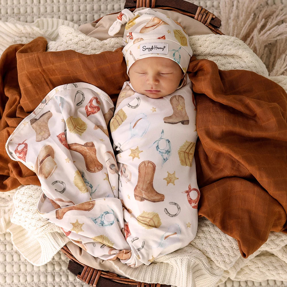 Snuggle Hunny Organic Jersey Wrap & Beanie Set - Cowboys