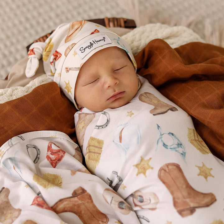 Snuggle Hunny Organic Jersey Wrap & Beanie Set - Cowboys