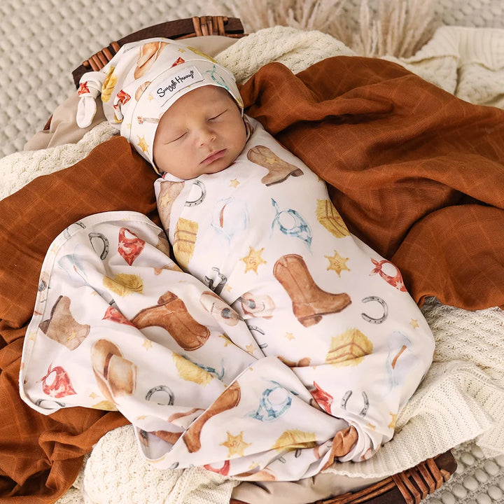 Snuggle Hunny Organic Jersey Wrap & Beanie Set - Cowboys