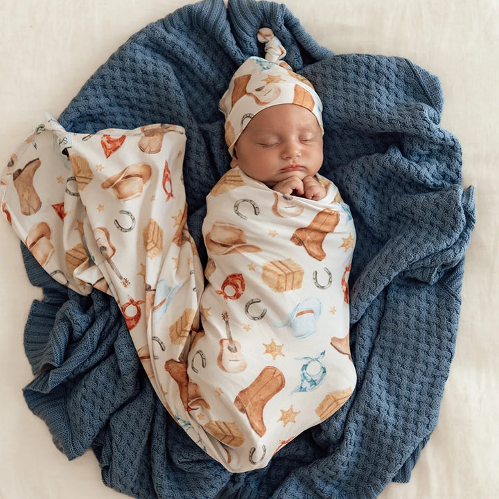 Snuggle Hunny Organic Jersey Wrap & Beanie Set - Cowboys