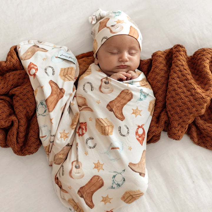 Snuggle Hunny Organic Jersey Wrap & Beanie Set - Cowboys