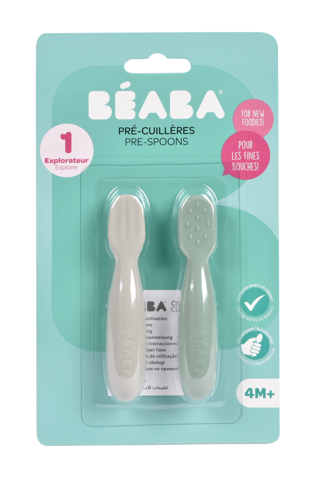 Beaba Silicone Pre-Spoons 2 Pack - Sage Green/Velvet Grey