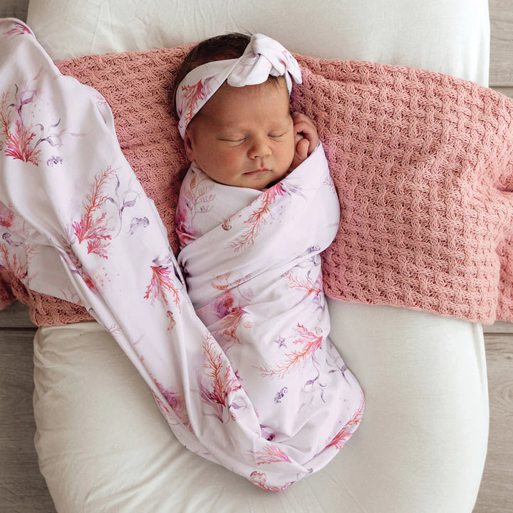 Baby Jersey Wrap & Topknot Set Coral