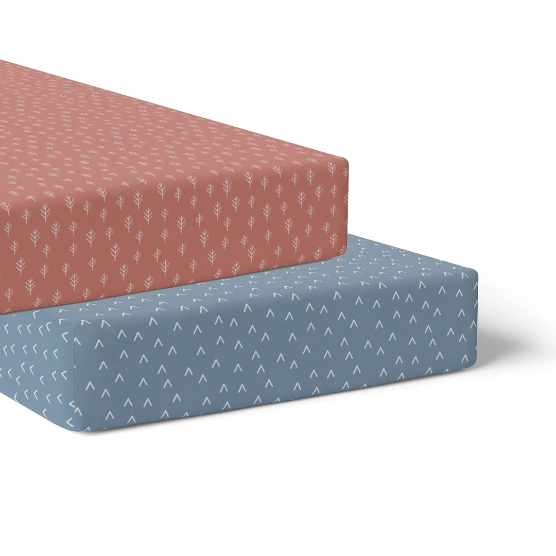 Bubba Blue Nordic 2pk Jersey Cot Fitted Sheets-Denim/Clay
