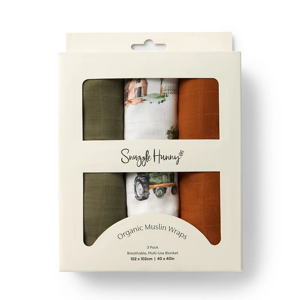 Snuggle Hunny Large Organic Muslin Wraps 3 Pack - Diggers/Olive/Bronze