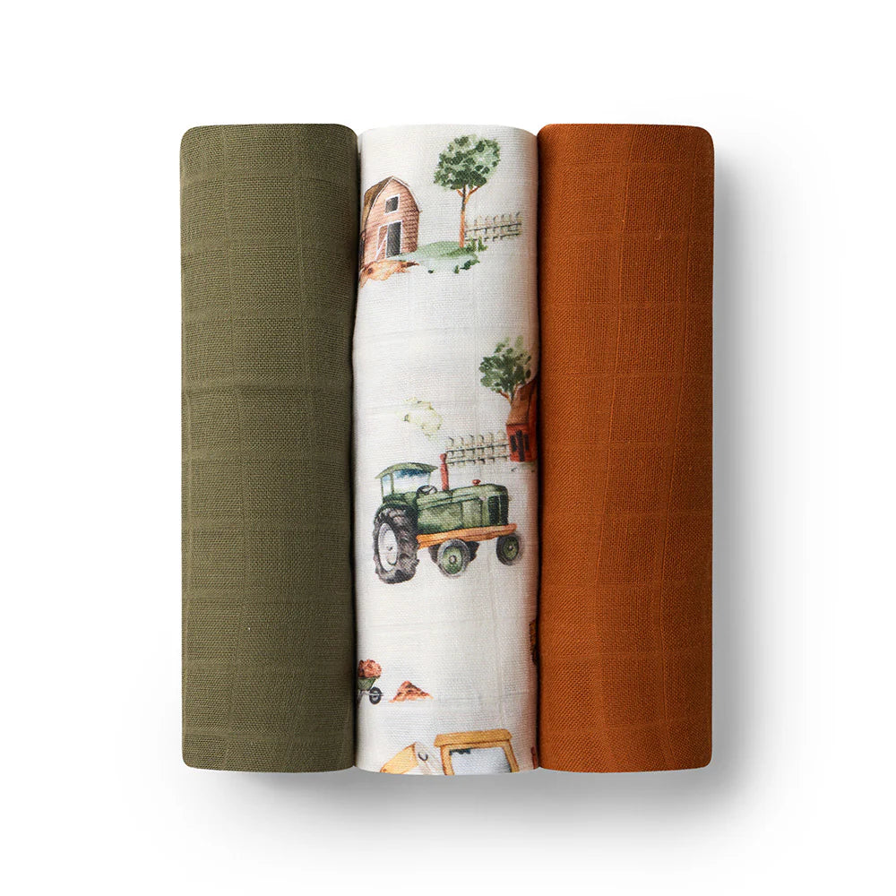 Snuggle Hunny Large Organic Muslin Wraps 3 Pack - Diggers/Olive/Bronze