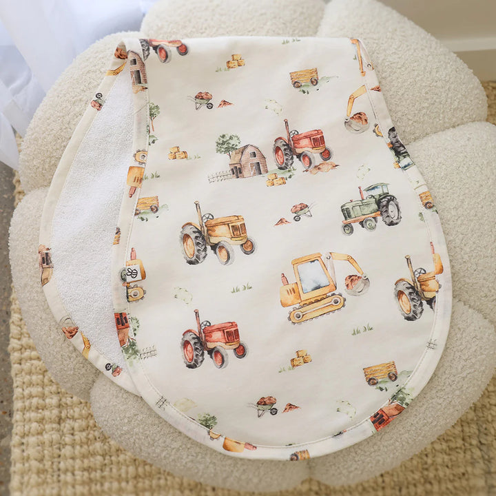 Snuggle Hunny Organic Cotton Burp Cloth - Diggers & Tractors