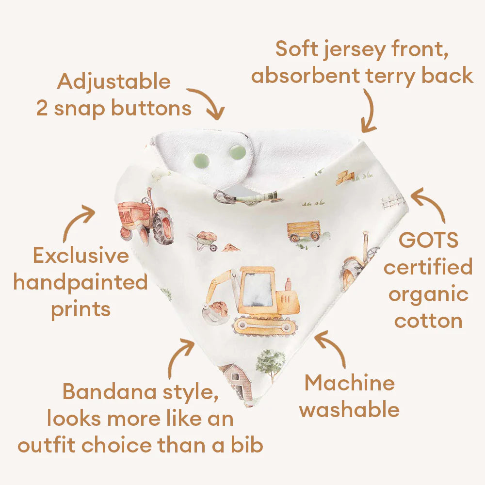 Organic Dribble Bib - Diggers & Tractors