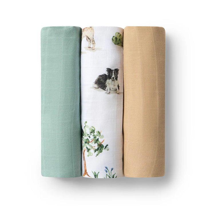 Snuggle Hunny Large Organic Muslin Wraps 3 Pack - Dog Park/Sage/Pebble