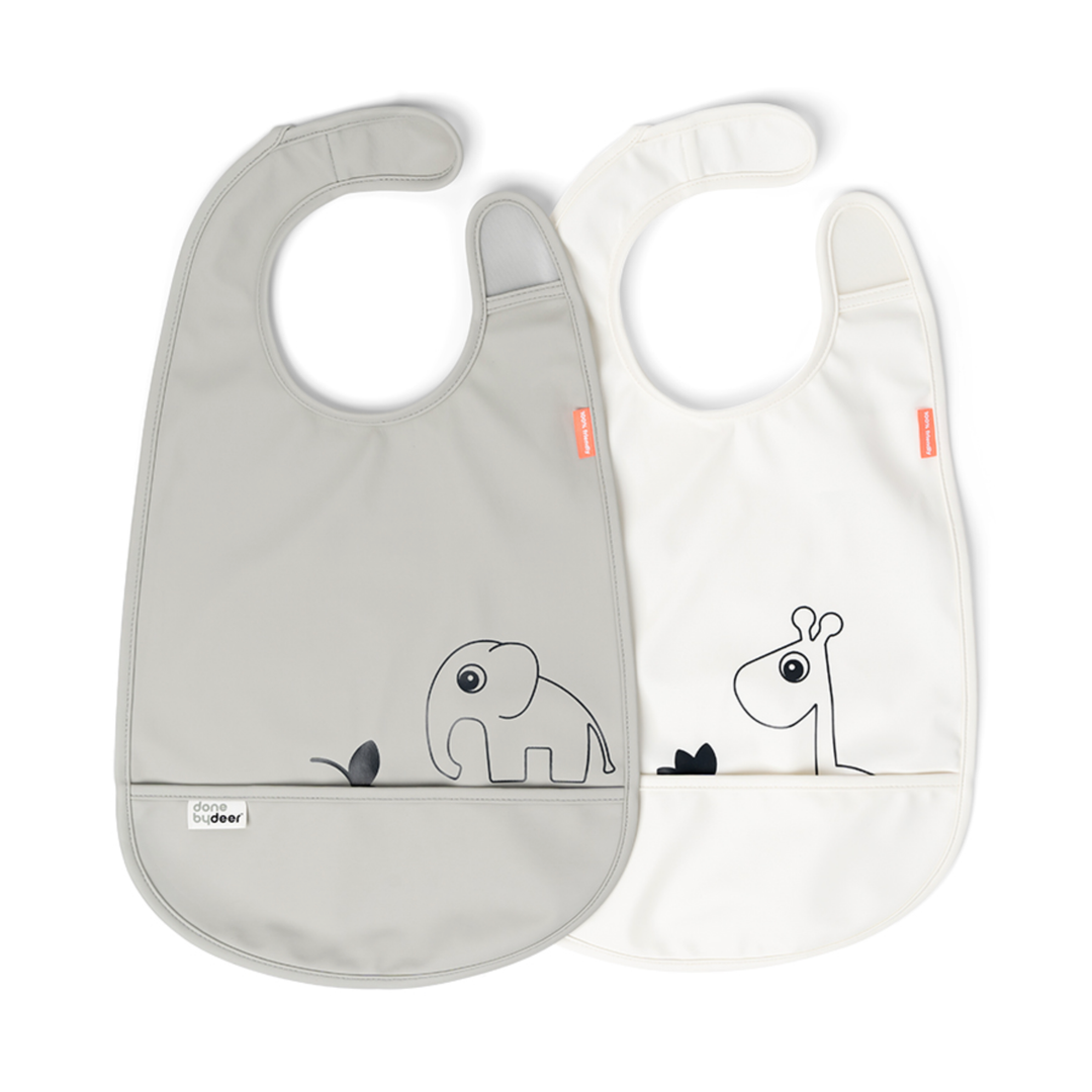 Done by Deer Bib with Velcro 2 Pack Deer Friends grey/beige