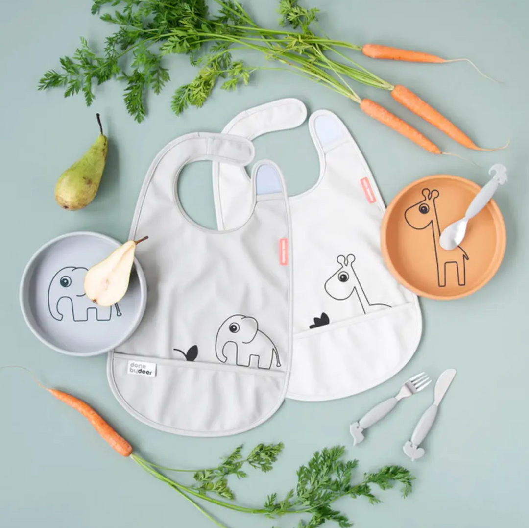 Done by Deer Bib with Velcro 2 Pack Deer Friends grey/beige