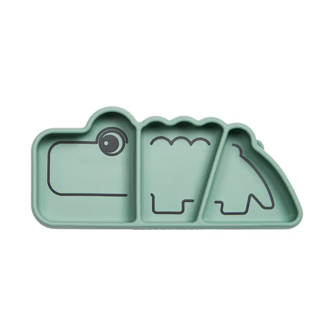 Done by Deer Silicone Stick & Stay snack plate, Croco, green