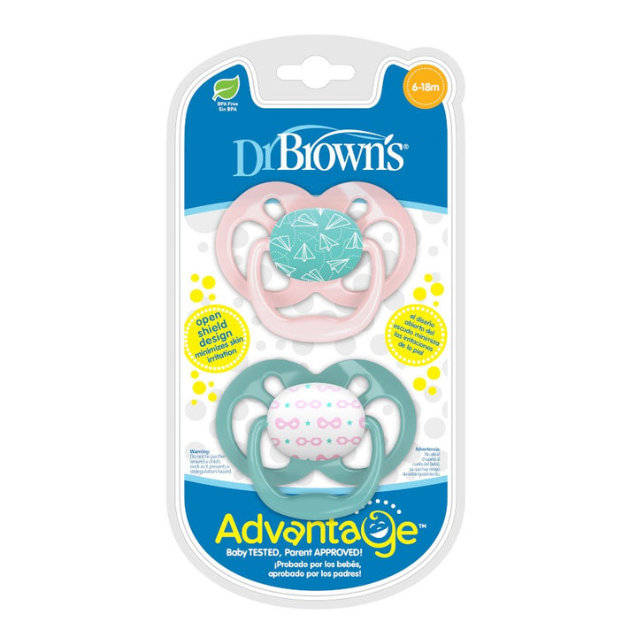 Dr Browns Advantage Pacifier, Stage 2, Pink Airoplanes, 2 Pack (6-18m)