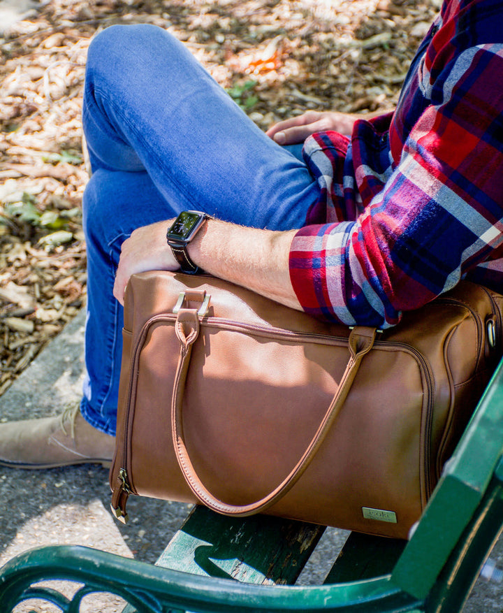 ISOKI DOUBLE ZIP SATCHEL  REDWOOD CHESTNUT