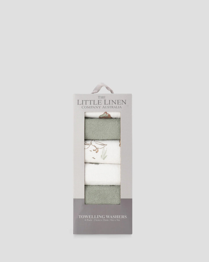 Little Linen Baby Towelling Wash Cloths 6PK - Farmyard Lamb