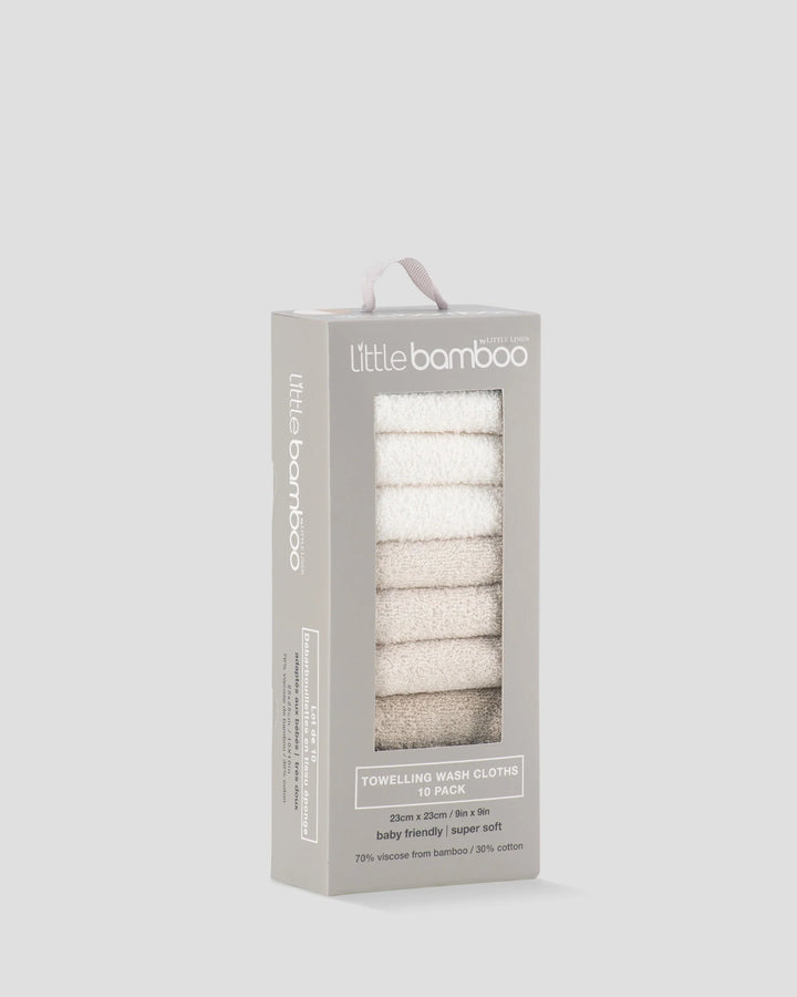 Little Bamboo Baby Towelling Washers 10PK - Iced Coffee