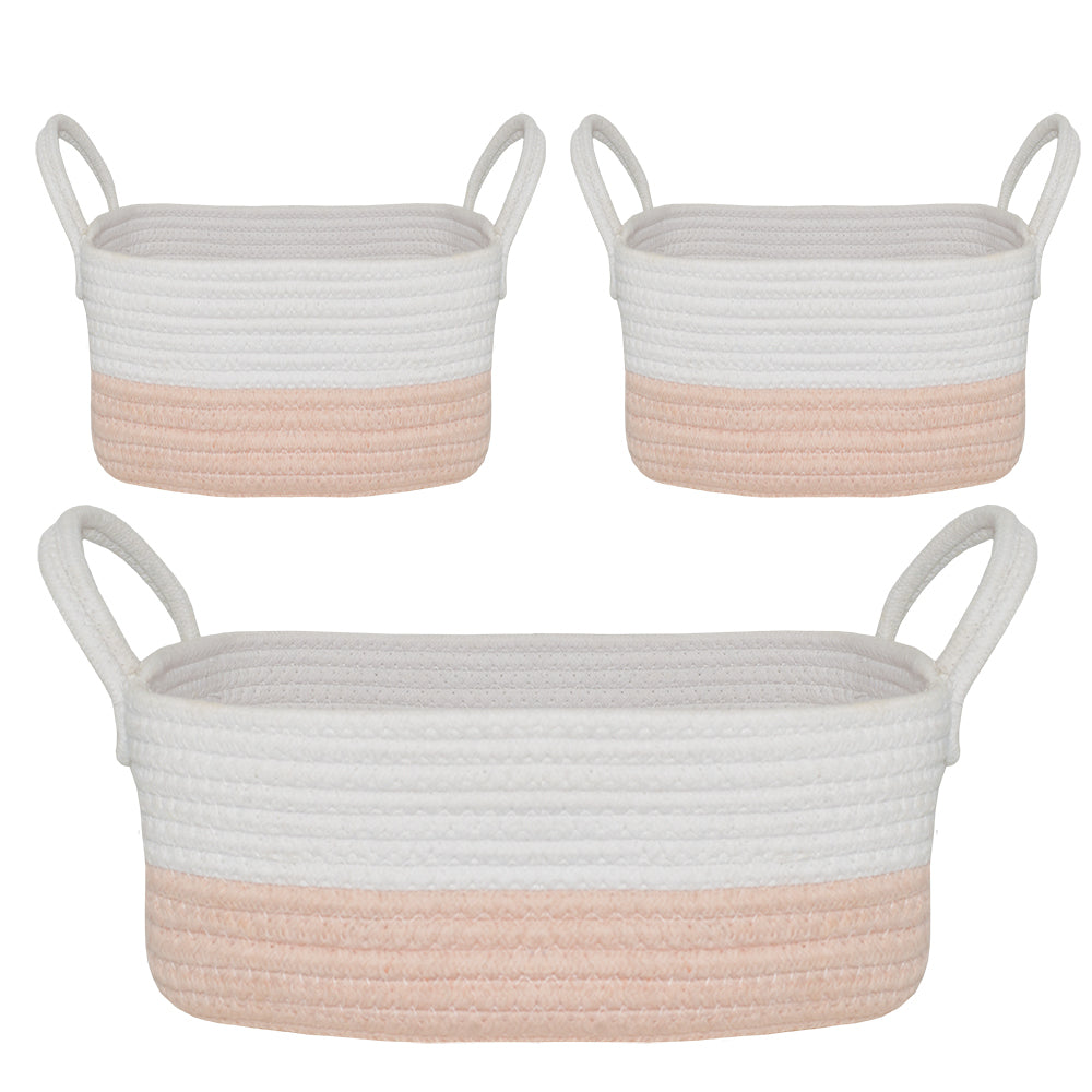 Living Textiles 3PC STORAGE SET BLUSH/WHITE