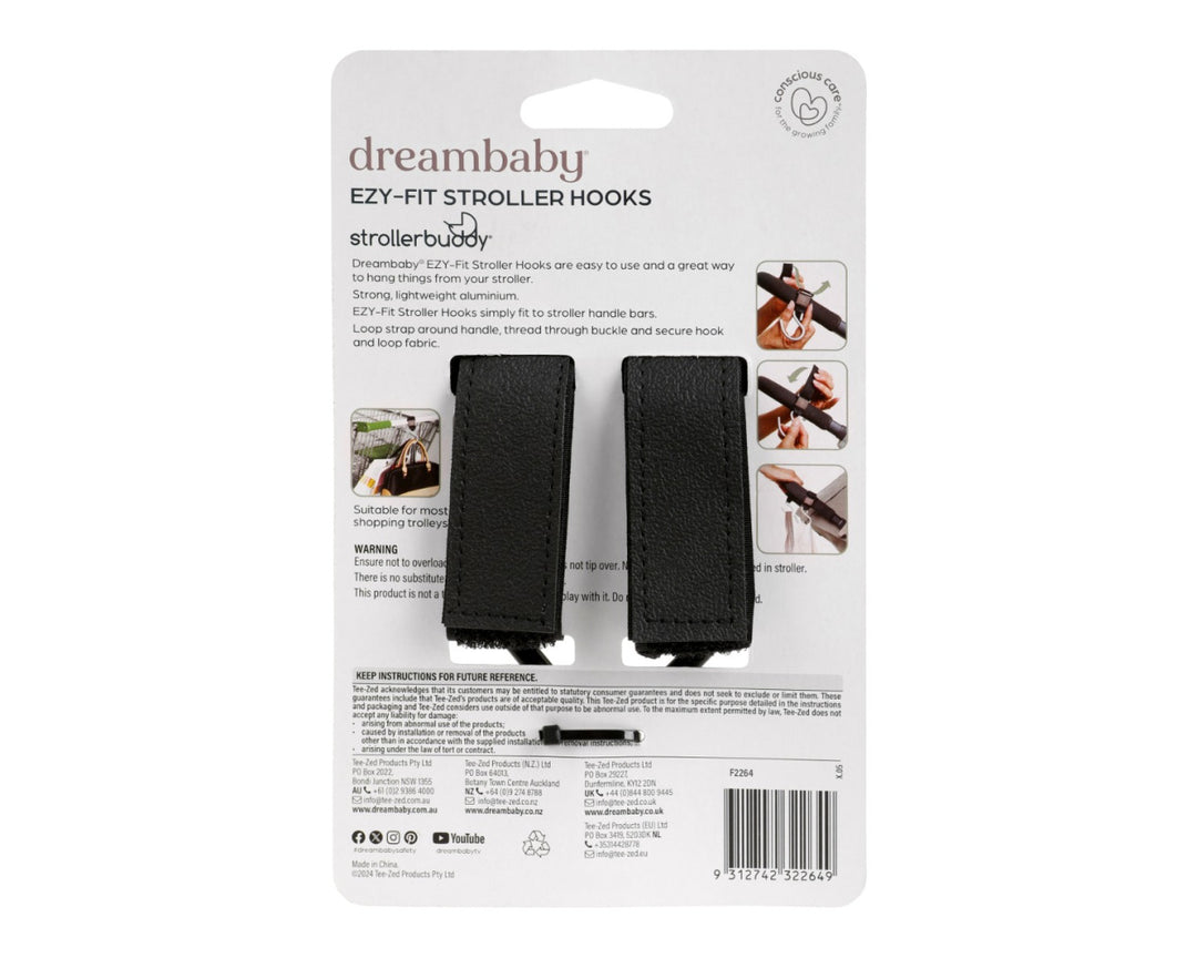Dreambaby EZY-FIT STROLLER HOOKS 2PK - BLACK(F2264)