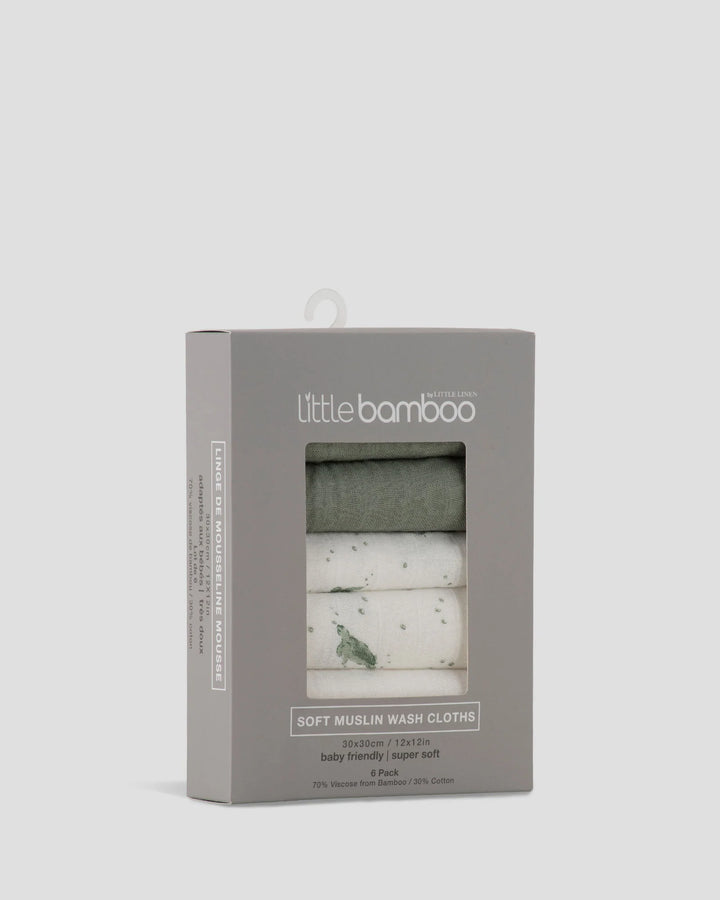 Little Bamboo Muslin Washers 6Pk - Turtle Bay