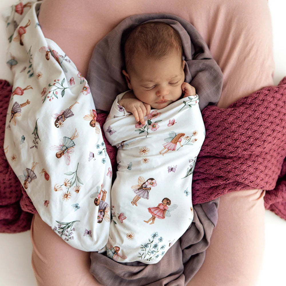 Baby Jersey Wrap & Topknot Set - Fairy Garden