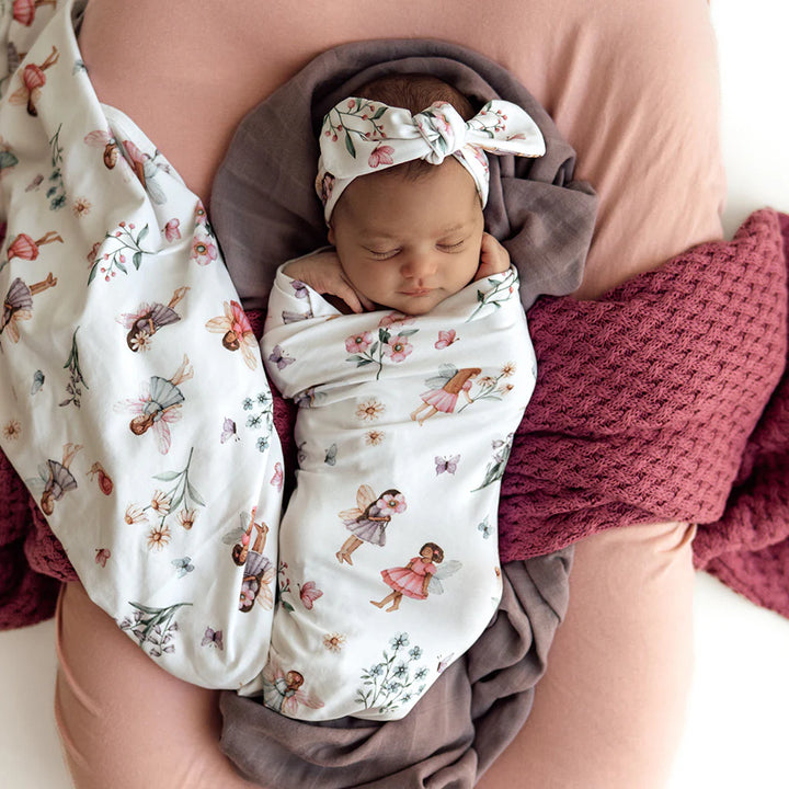 Baby Jersey Wrap & Topknot Set - Fairy Garden