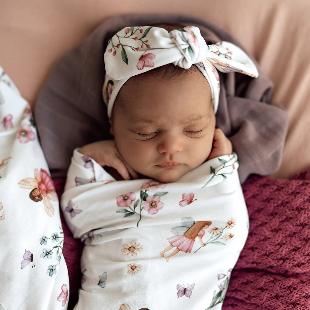 Baby Jersey Wrap & Topknot Set - Fairy Garden