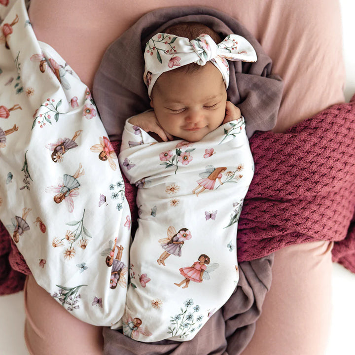 Baby Jersey Wrap & Topknot Set - Fairy Garden
