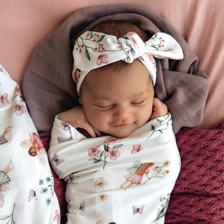 Baby Jersey Wrap & Topknot Set - Fairy Garden