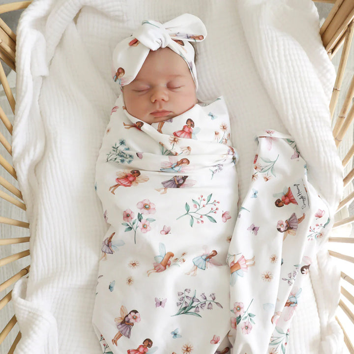 Baby Jersey Wrap & Topknot Set - Fairy Garden