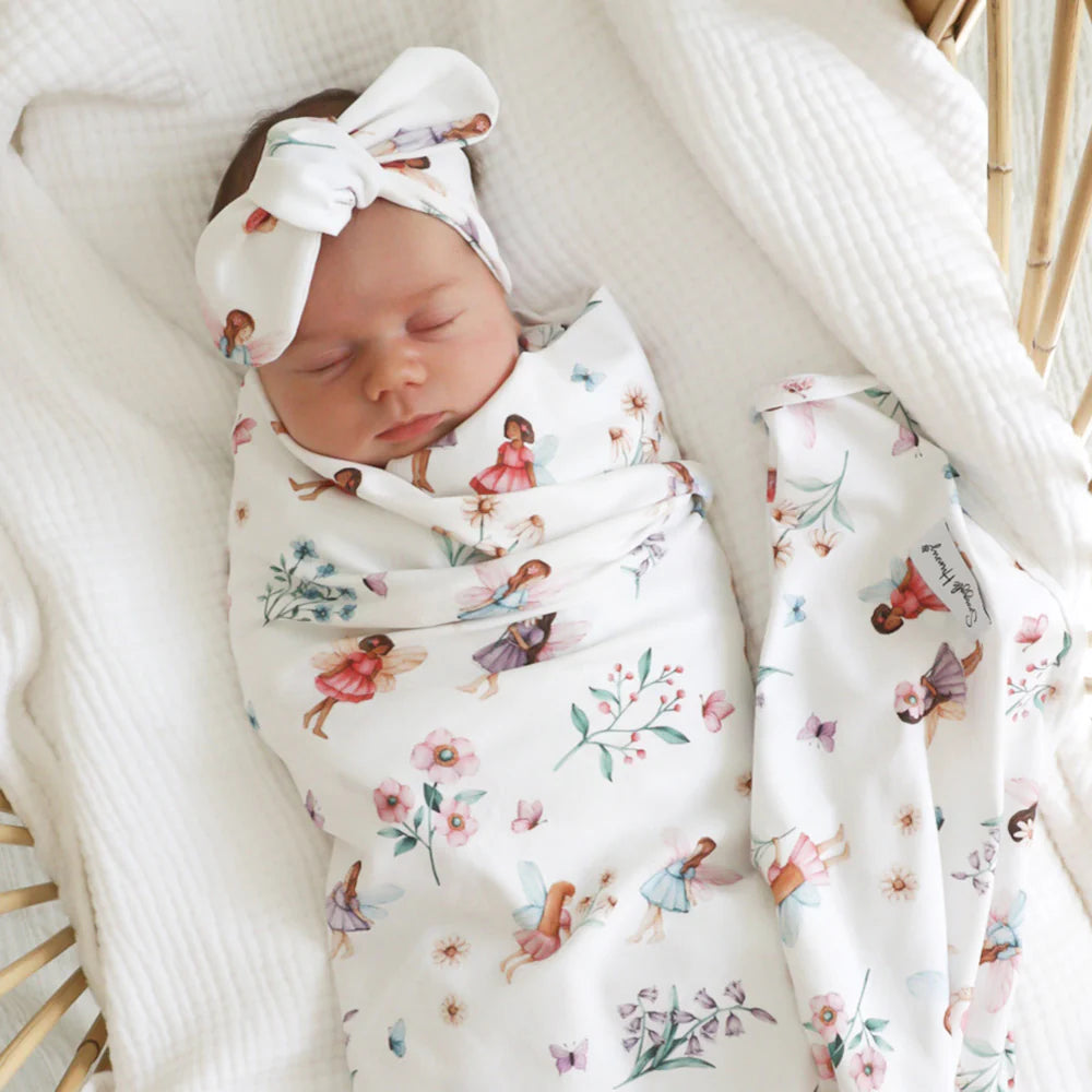 Baby Jersey Wrap & Topknot Set - Fairy Garden