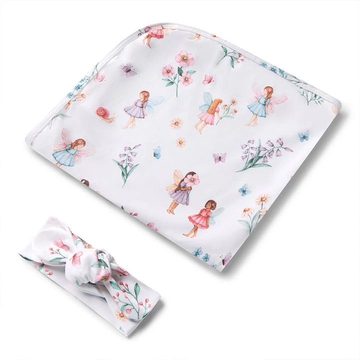 Baby Jersey Wrap & Topknot Set - Fairy Garden