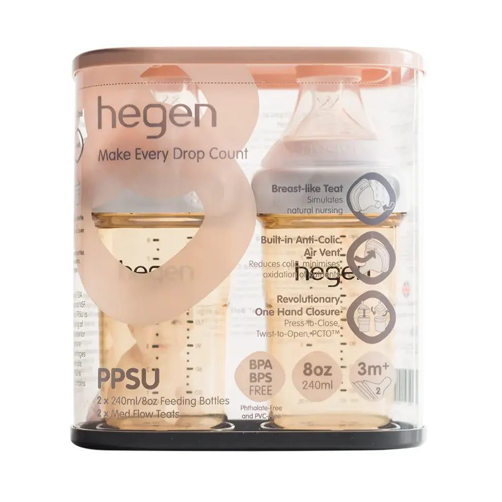 Hegen PCTO™ 240ml/8oz Feeding Bottle PPSU (2-pack) with 2 x Medium Flow Teat (3 to 6 Months)
