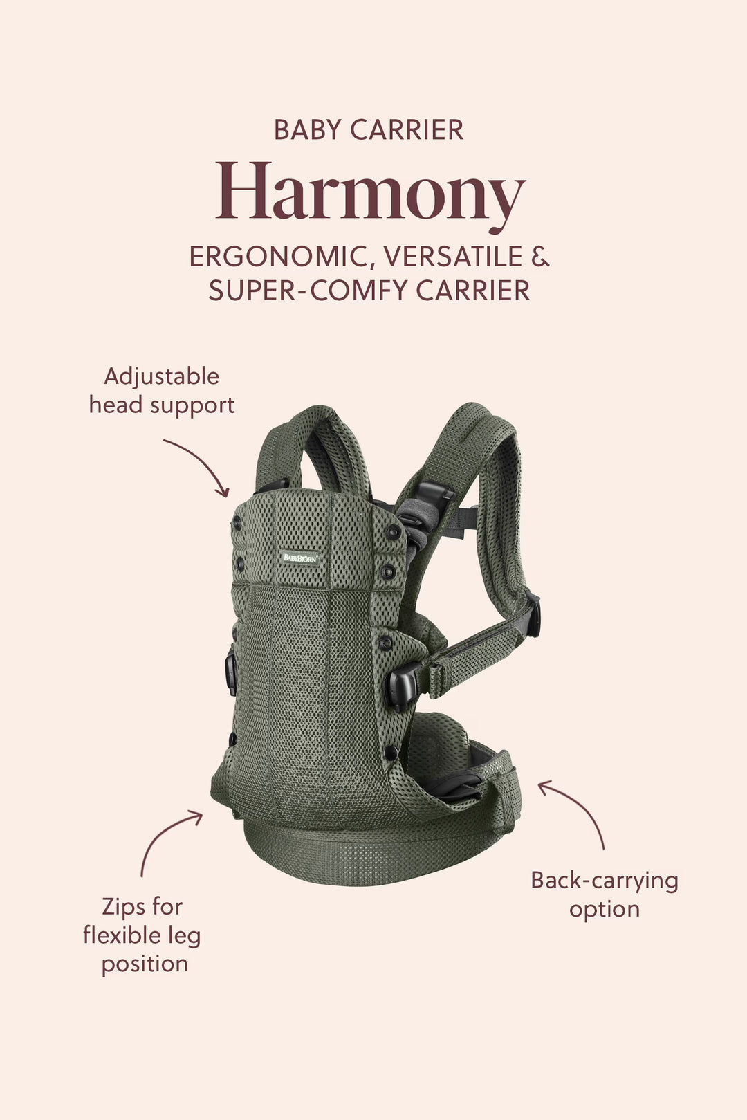 BabyBjorn Baby Carrier Harmony - 3D Mesh, Dark Green