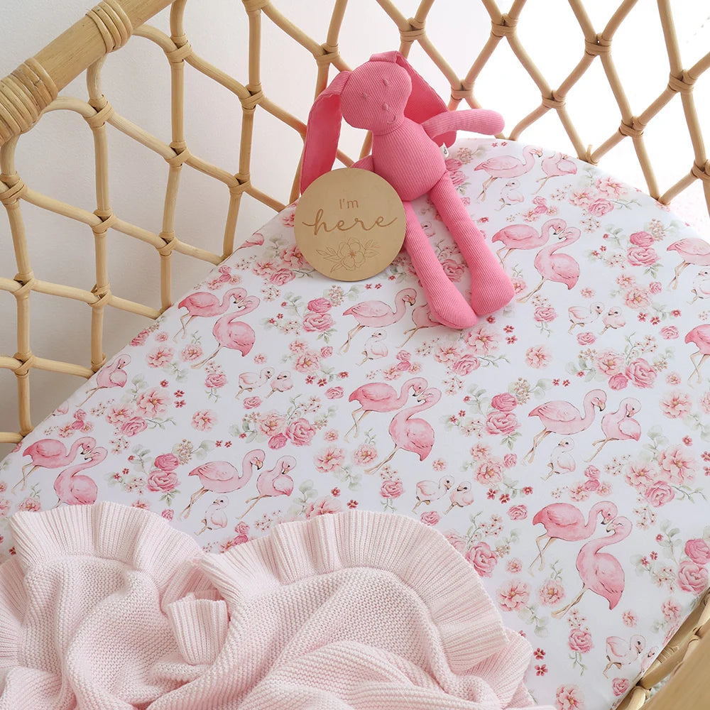 Organic Bassinet Sheet / Change Pad Cover - Flamingos
