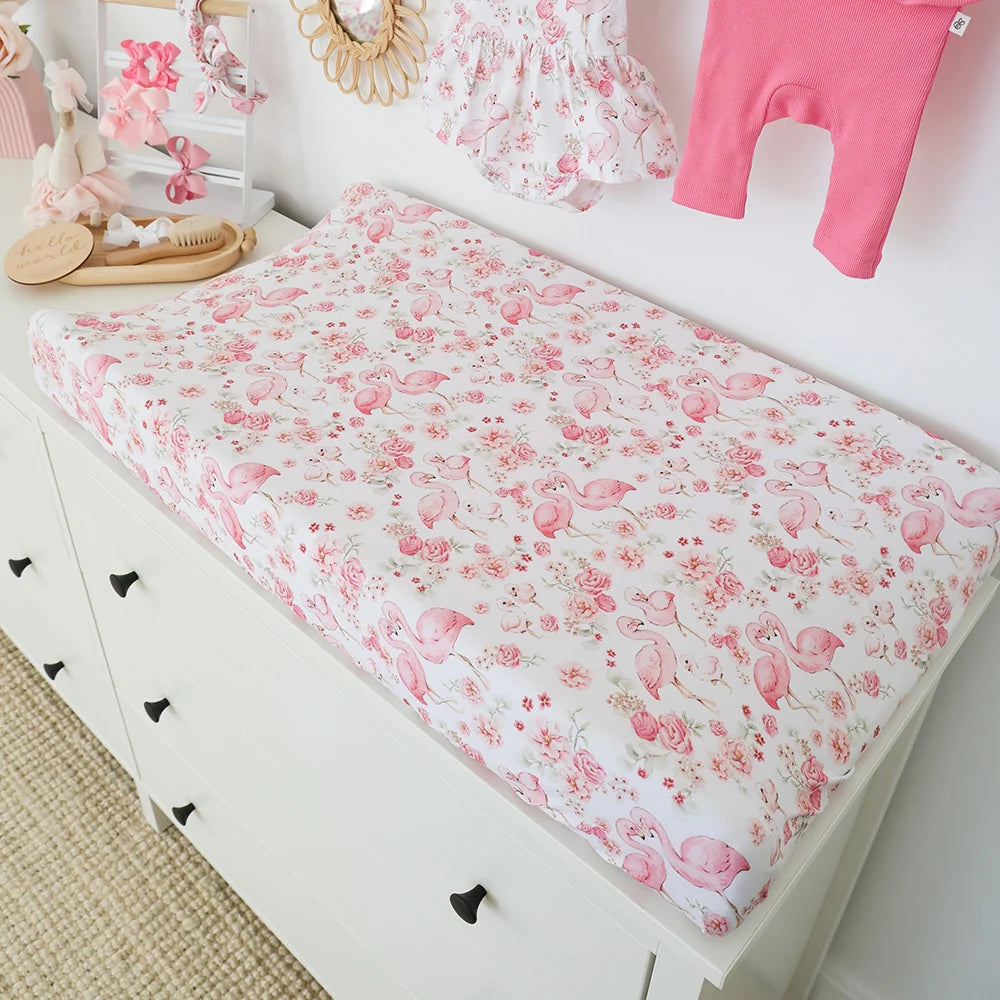 Organic Bassinet Sheet / Change Pad Cover - Flamingos