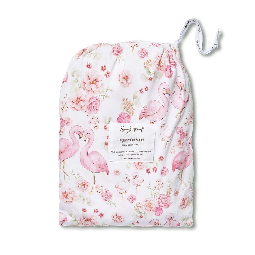 Snuggle Hunny Organic Fitted Cot Sheet - Flamingos