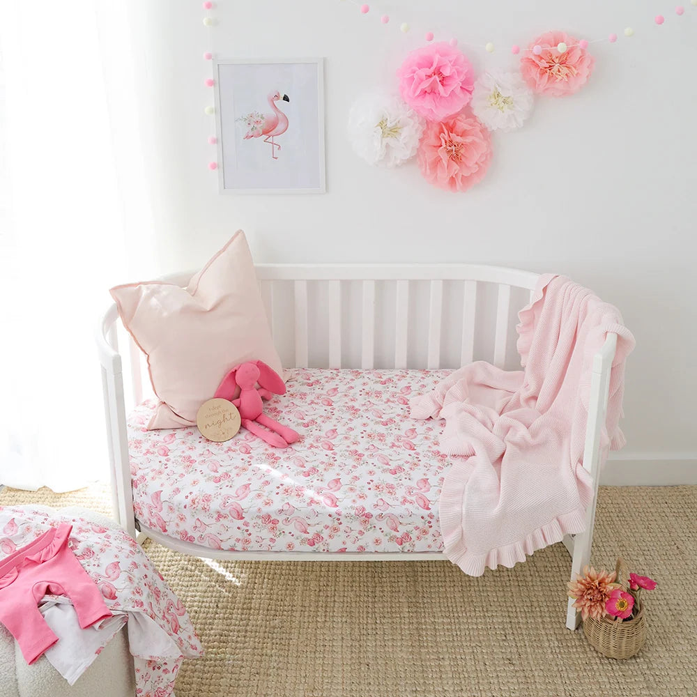 Snuggle Hunny Organic Fitted Cot Sheet - Flamingos