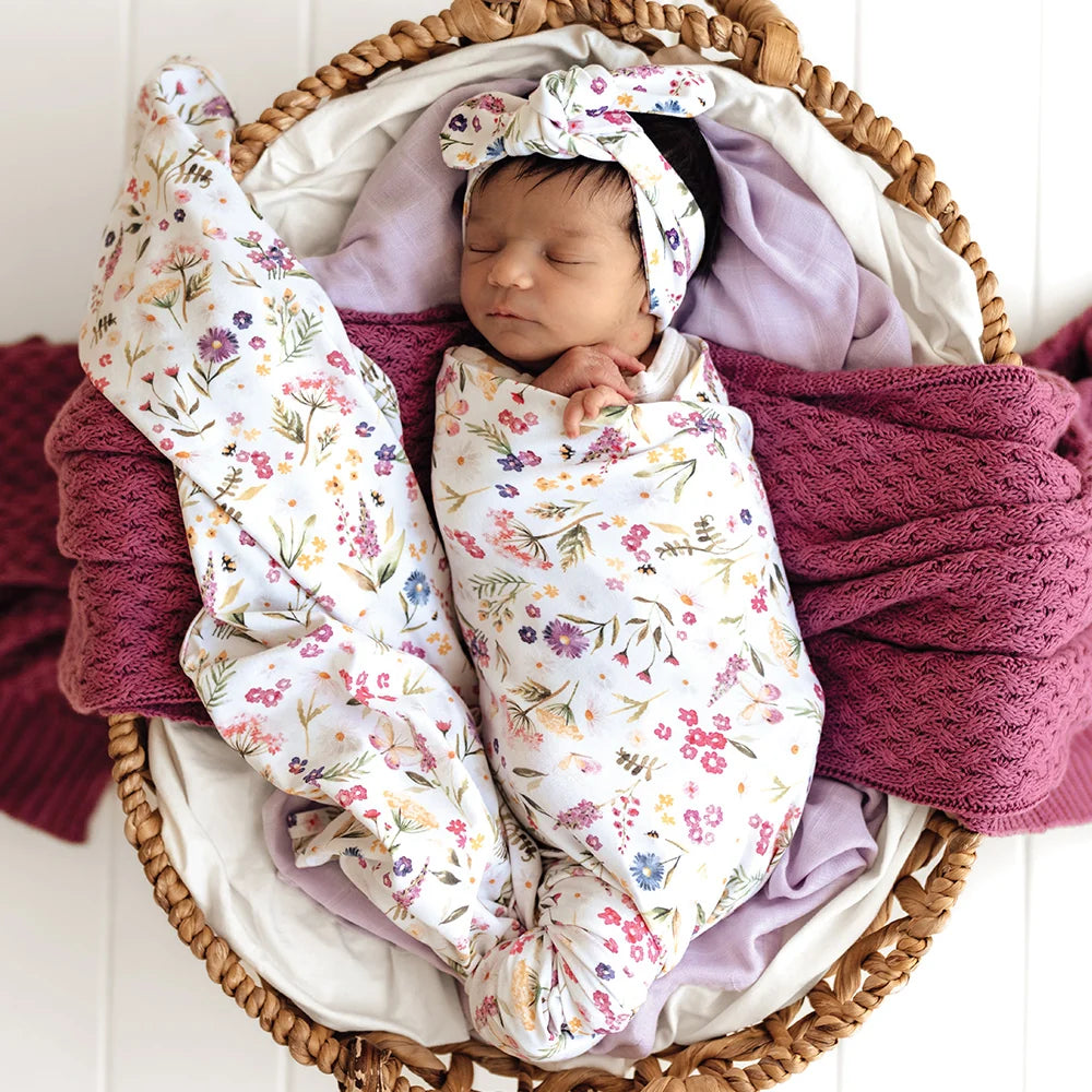 Snuggle Hunny Organic Jersey Wrap & Topknot Set - Gracie
