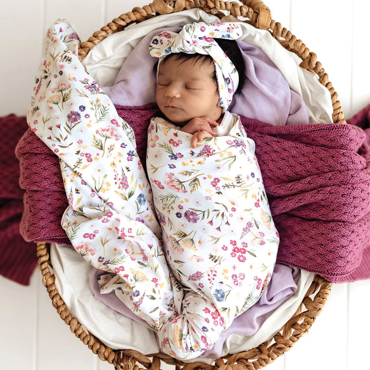 Snuggle Hunny Organic Jersey Wrap & Topknot Set - Gracie