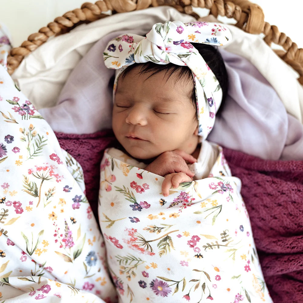 Snuggle Hunny Organic Jersey Wrap & Topknot Set - Gracie