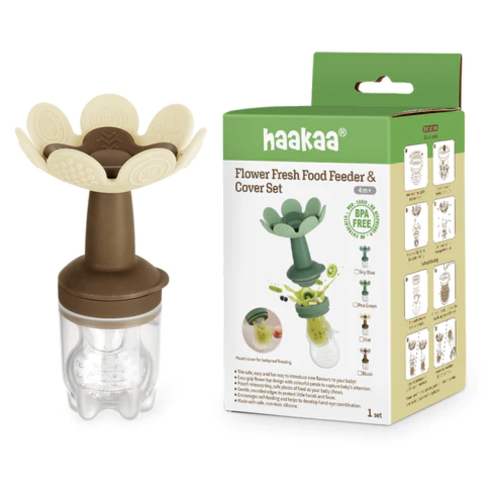 Haakaa Flower Fresh Food Feeder & Cover Set-Oat