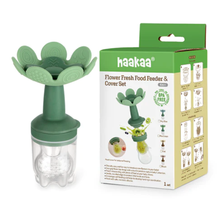 Haakaa Flower Fresh Food Feeder & Cover Set-Pea Green