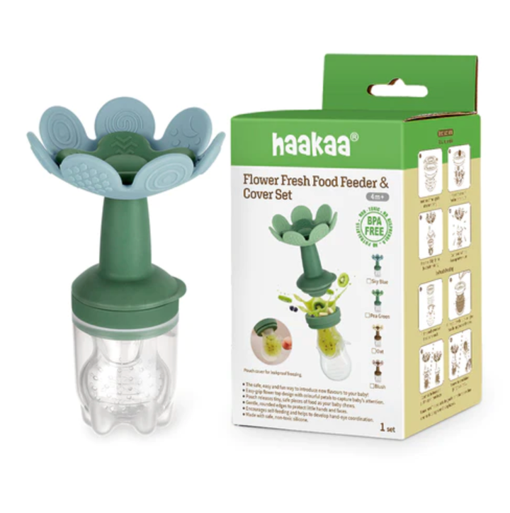 Haakaa Flower Fresh Food Feeder & Cover Set-Sky Blue