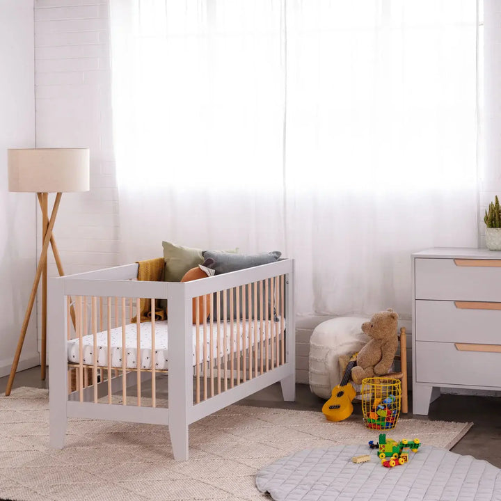 Babyrest Hague Cot & Chest & Mattress Nursery Package - White/Natural